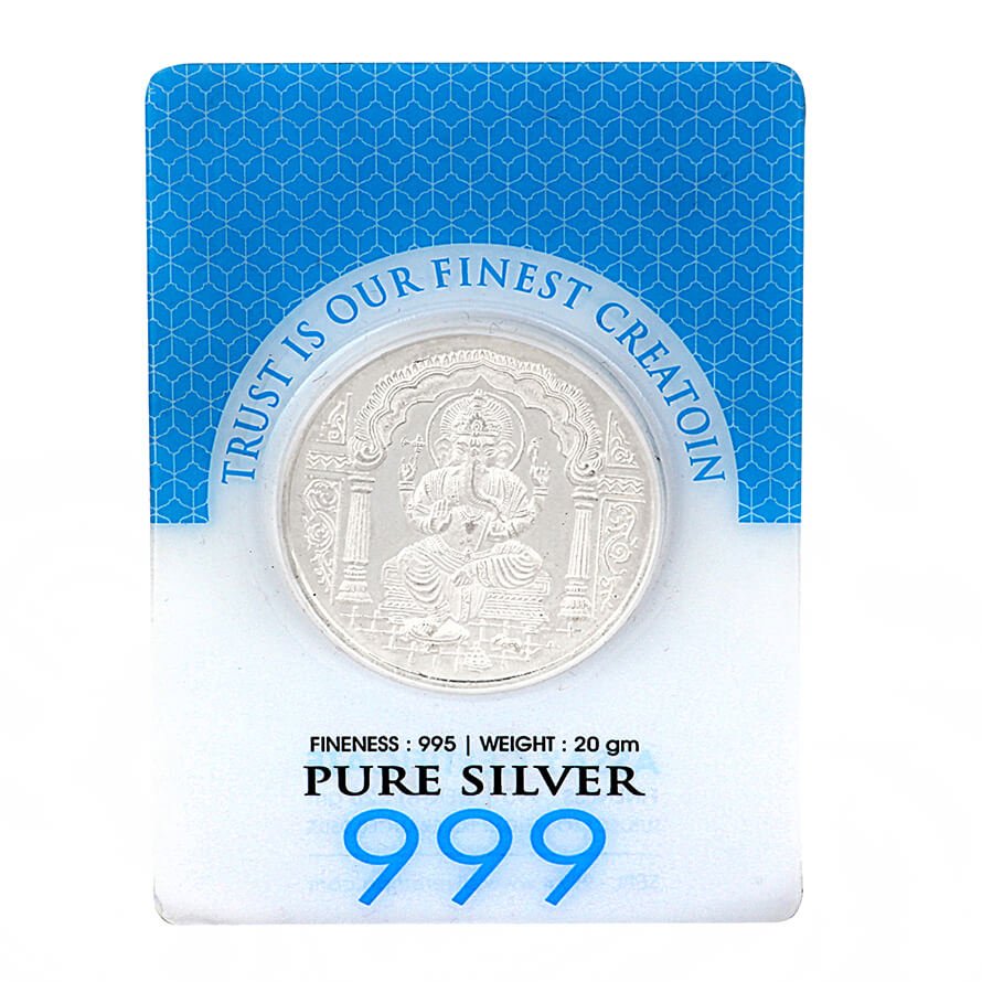 Pure Silver 999 God Ganesha Coin (Silver) 20 Grams Silver Emporium
