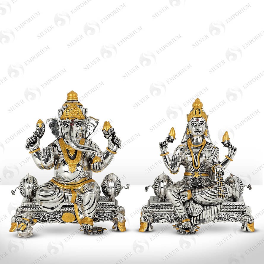 Silver Ganesh and Laxmi Murti Silver Emporium